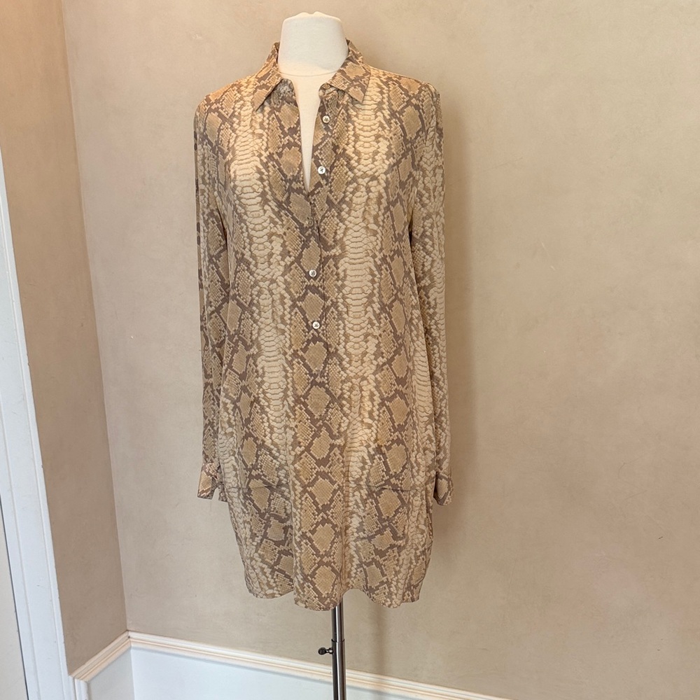 Equipment Beige Snake-Print Long-Sleeve Shirt Dress